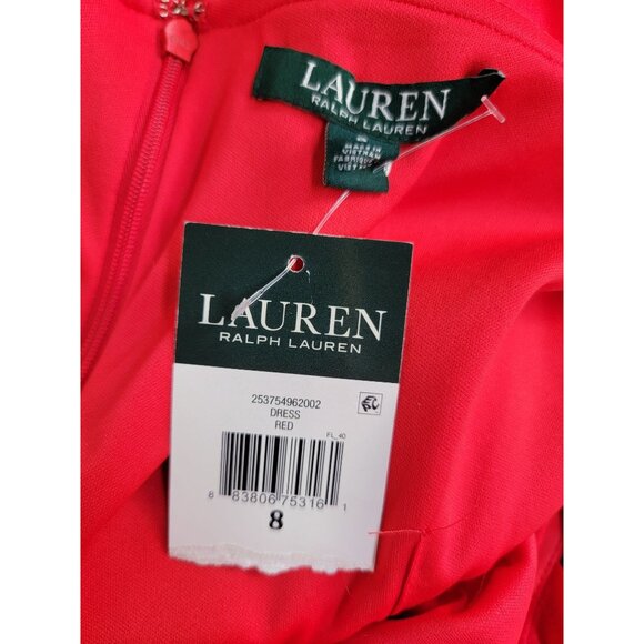 Lauren Ralph Lauren Womens Red Flutter-Sleeve Sheath Dress Size 8 Stretch New - Picture 3 of 9